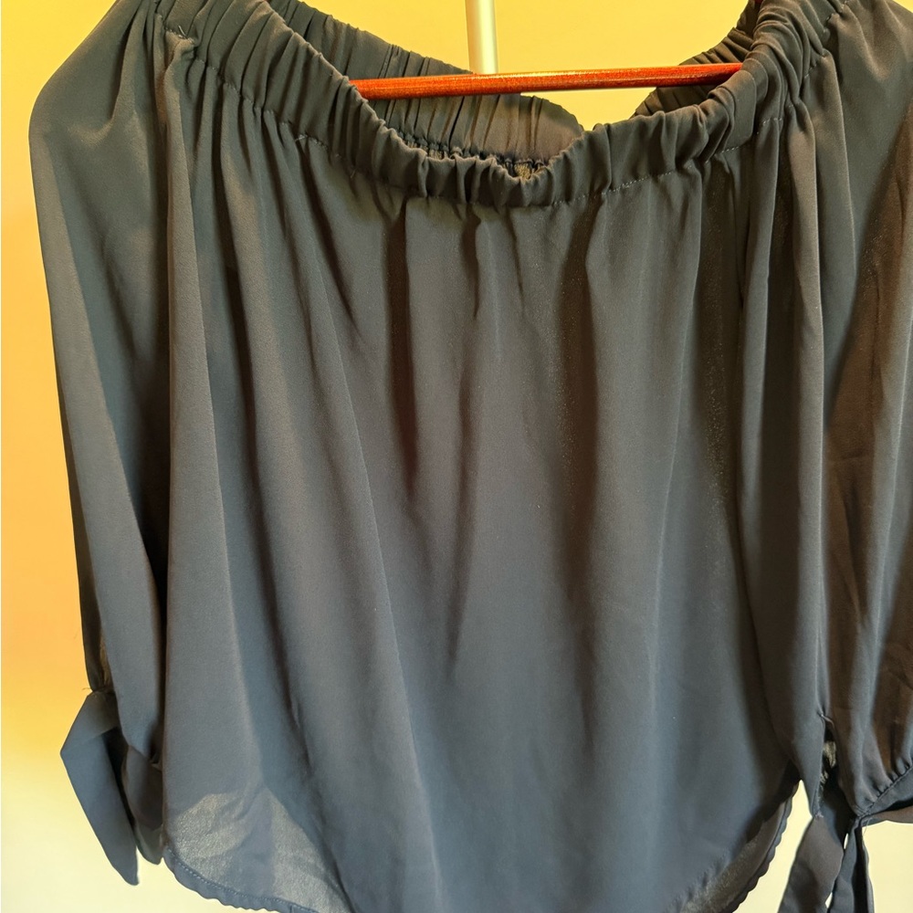 Premise Navy Relaxed Ruched Blouse